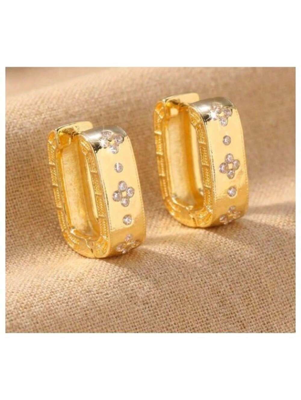 Clover accent hoops - Earrings - Gold - CZs - .7"